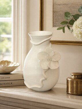 Elegant Ivory Floral Ceramic Decor Piece